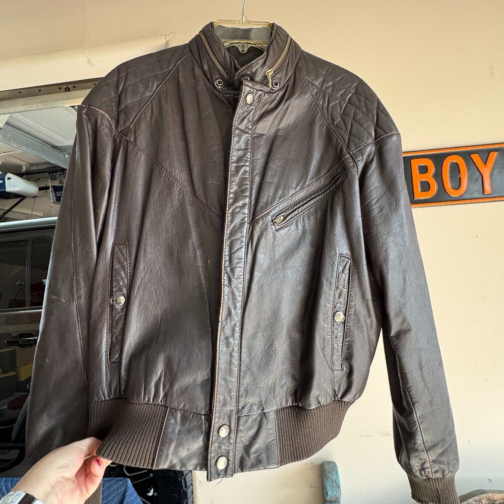 Men's Hill & Archer Brown Vintage Leather Bomber-style Cafe Racers Jacket SZ 44